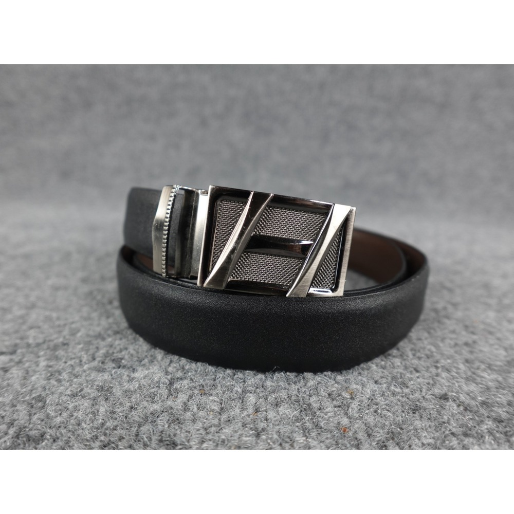 Mens Leather Belt Silver Tone Geometric Buckle Casual Dress
